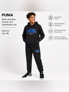 PUMA Black and Blue Hoodie and Sweatpants Set/big boys size XL